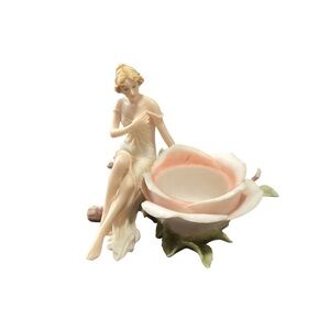 Lady Figurine Rose Flower Jewelry/Candle Holder Statue Home‎ Decor Accent Piece